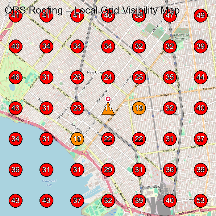 QRS Roofing GeoGrid visibility map for Roofing Contractor in Brooklyn